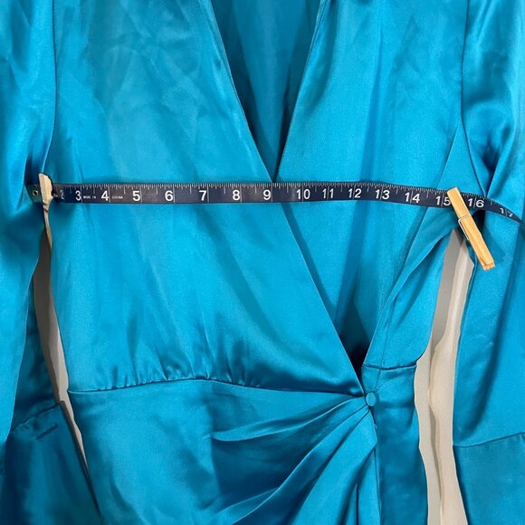 Zara M Blue Silk Wrap Dress – Classic & Comfortable, Sleeves Missing Buttons - Picture 12 of 15